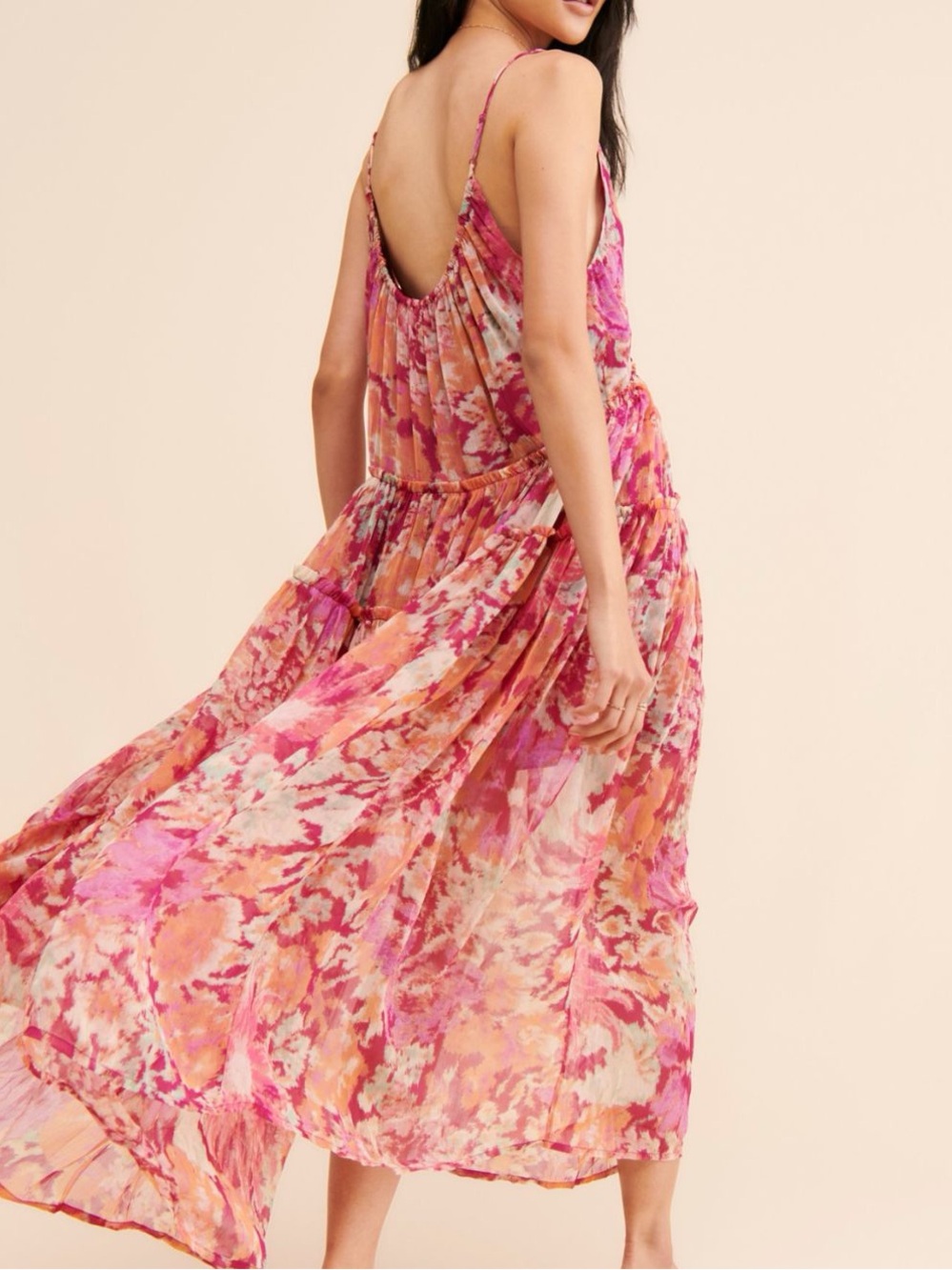 💖 Flowy Frill Floral Printed V-Neck Midi Dress